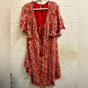 Woman’s free people red and gray maxi xs dress with designs and ties